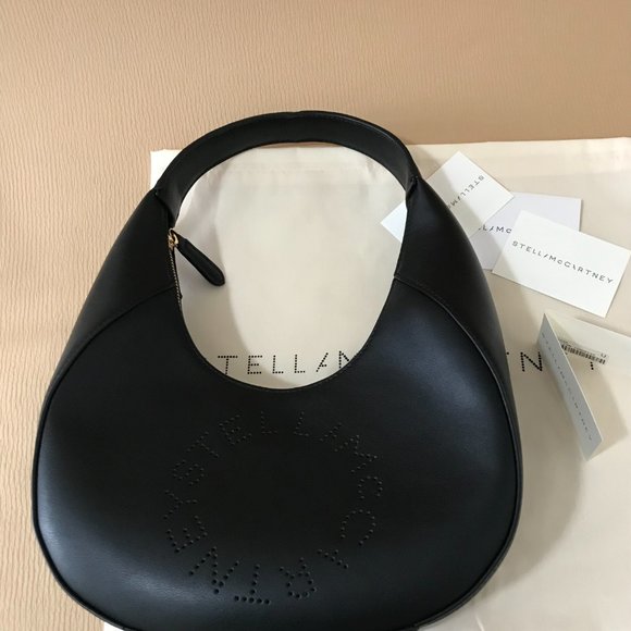 NWT: STELLA MCCARTNEY | Small Logo Hobo Shoulder Bag Color:  BLACK - Picture 9 of 13